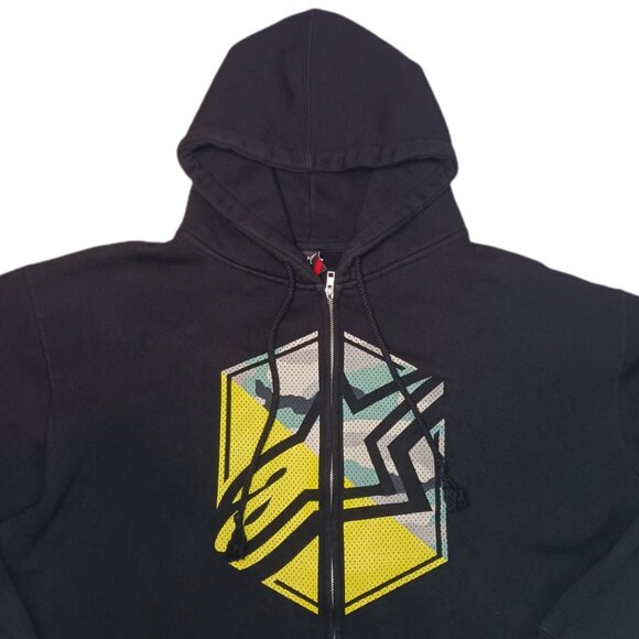 Alpine Stars Mens XL Hoodie Black Hooded Drawstring Full Zip Graphic Jacket - Picture 2 of 6